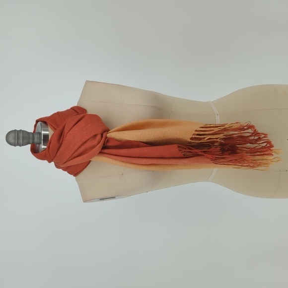 Pashmina Cashmere Silk Gradient Fringe Rectangle Scarf Sunset Orange Yellow - Picture 2 of 3